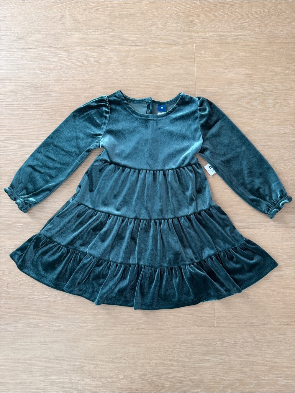 Old Navy Dark Emerald Green Velvet Tiered Dress for Kids